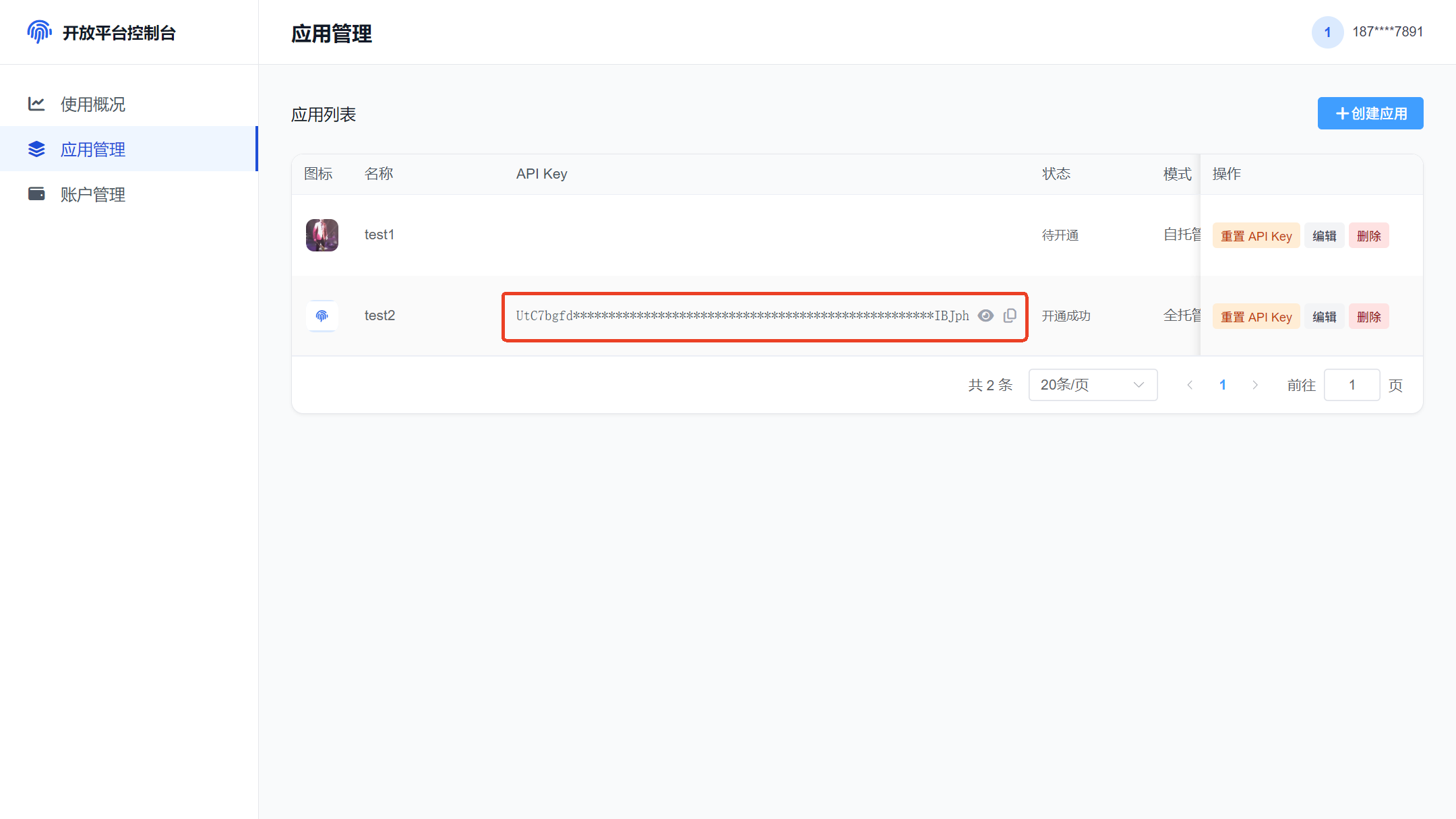 复制 API Key